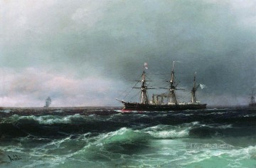 風景 Painting - イワン・アイヴァゾフスキーの海上の船 1870 海景